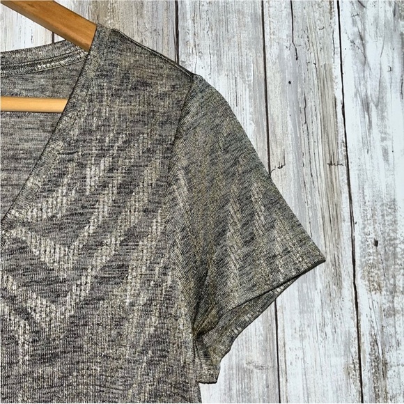 White House Black Market Metallic Sheer Zebra Print V-Neck Tee - Picture 2 of 5